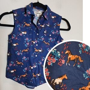 Rank 45 Horses sleeveless button down shirt. Kids size 3T. Navy blue